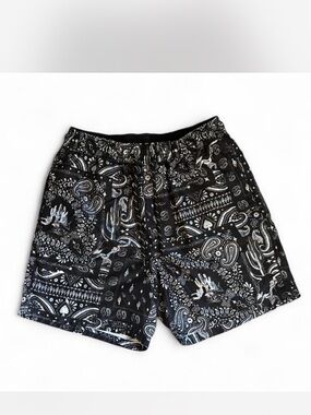 Black&White Bandana Print Swim Trunks